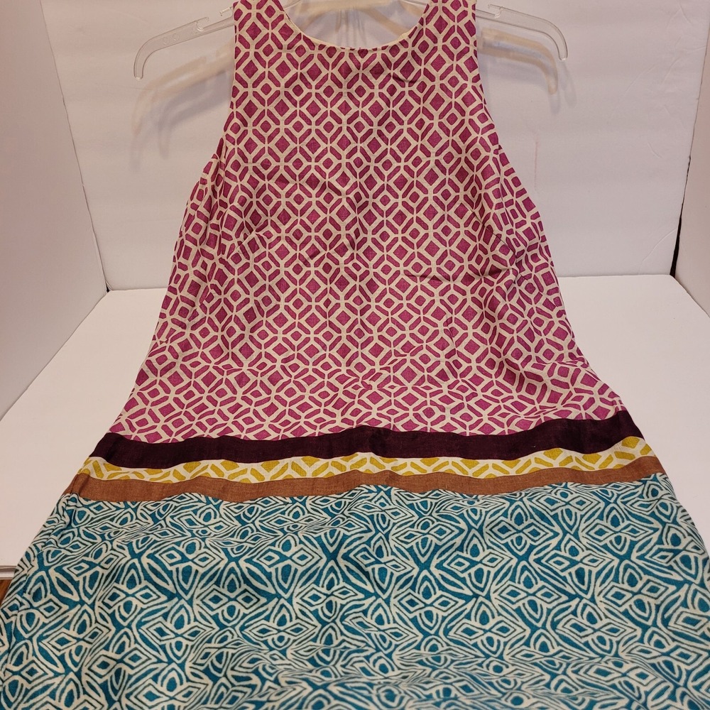 Ann Taylor LOFT Shift Dress Womens 4 Pink Teal Linen‎ Geometric Sleeveless Exc